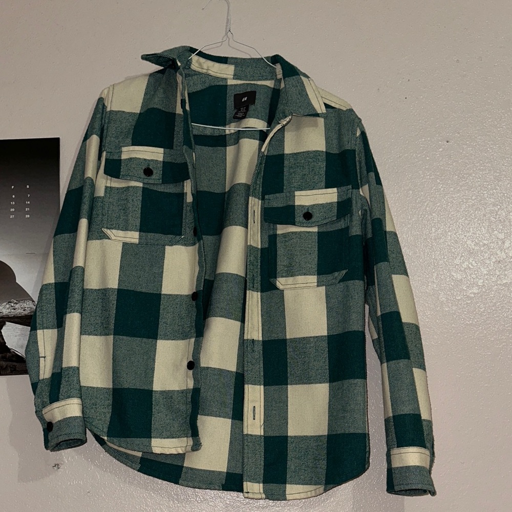 H&M Teal and Cream Checkered Men's Shirt Jacket